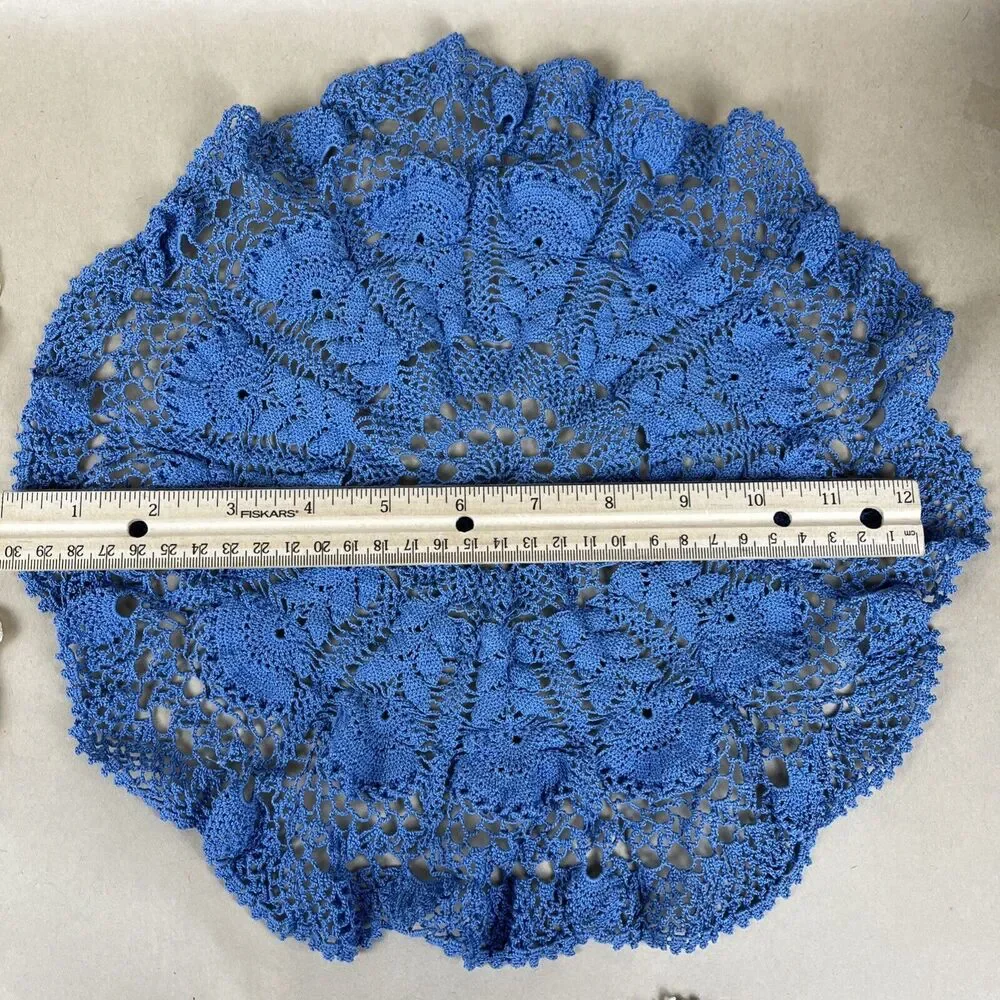 Vintage Ruffled Doily White & Ivory Set Of‎ 6 13”/5.5”